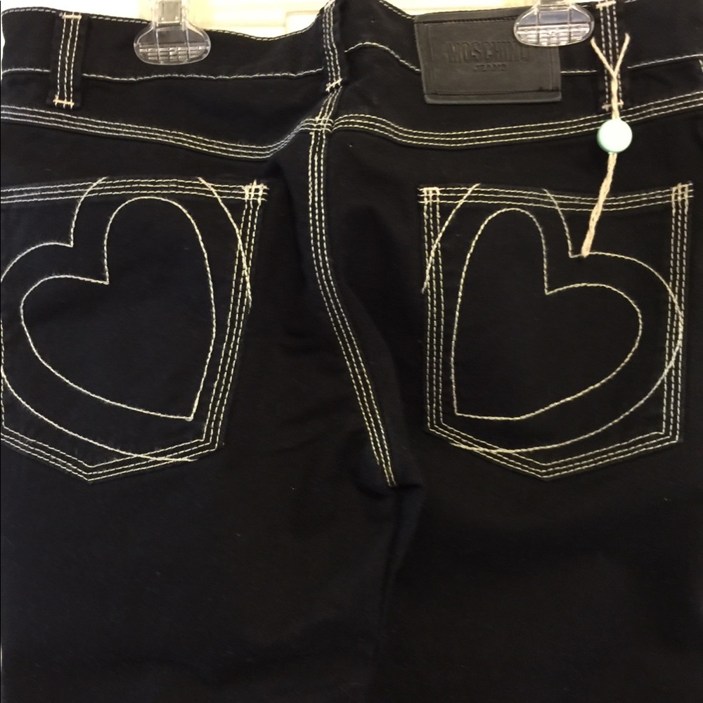 Moschino Black Skinny Jeans with White Heart Stitching